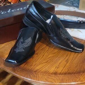 New W/box Genuine Leather Black Men's Slip-On Shoes